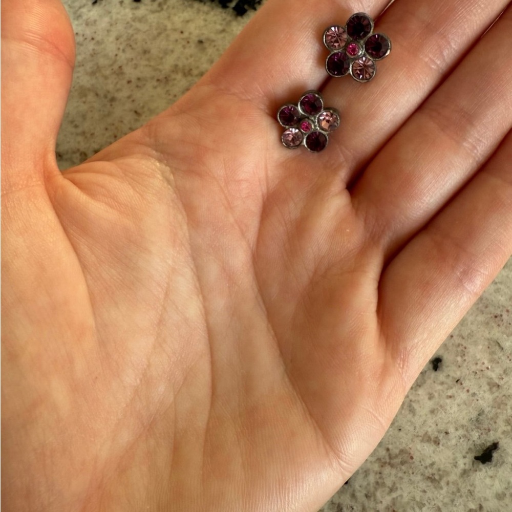 Earrings purple floral studs multicolor